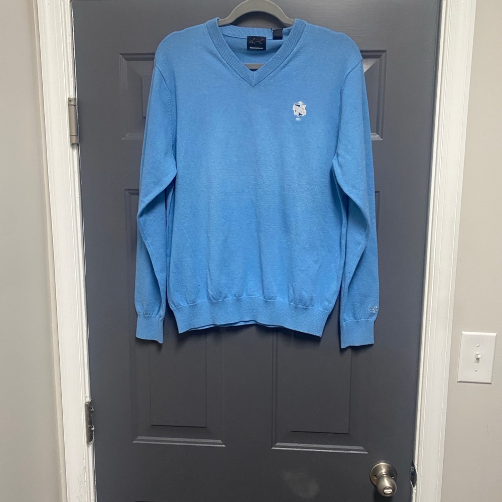 Greg Norman Collection light blue 100% cotton golf  V-neck pullover Small NWT